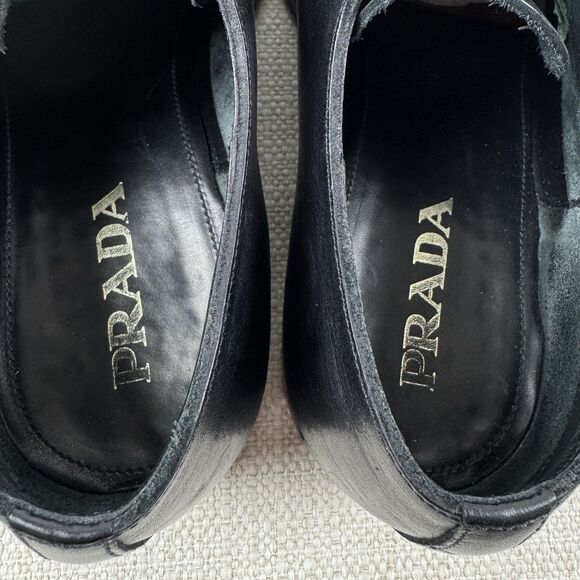 Prada Welt Sewn Black Leather Oxford Mens 10.5 Lace Up Derby Dress Shoes 2EG100 - Picture 7 of 11